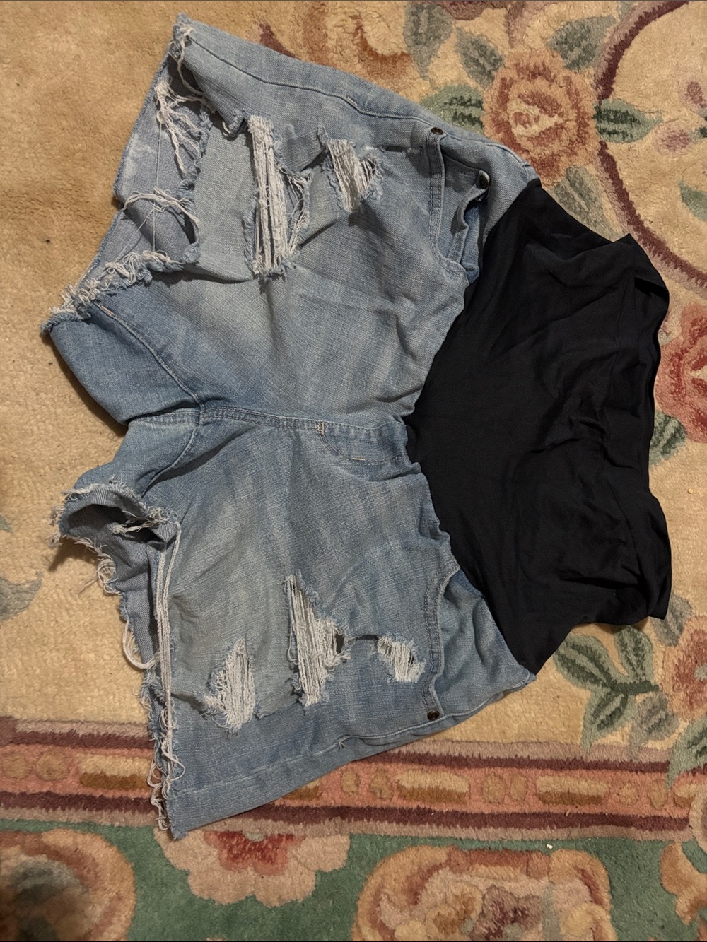 Light Blue Distressed maternity shorts